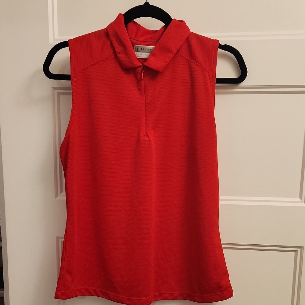 PGA Tour Red Fitted Sleeveless Polo Tank